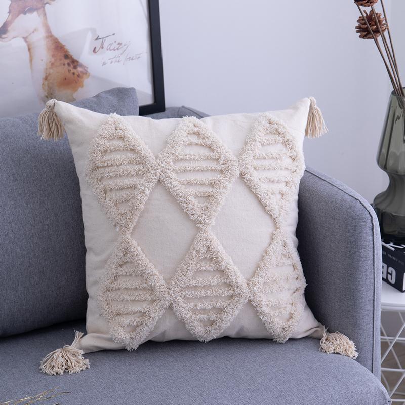Bohemia Tassels Cushion Cover 45x45cm/30x50cm Beige Pillow Cover Handmade Square boho living Room Bed Room Home Decoration