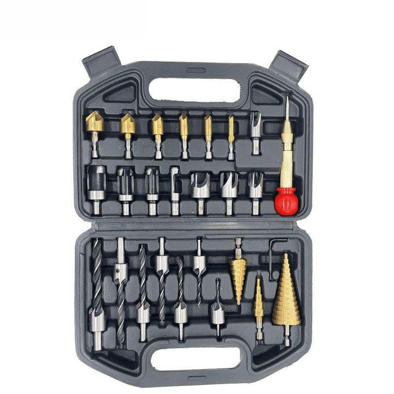 26-Piece Baota Drill Set: Five-Flute Chamfering, Hole Opening & Center Punch with Wood Plug & Three-Point Drill - Free Shipping