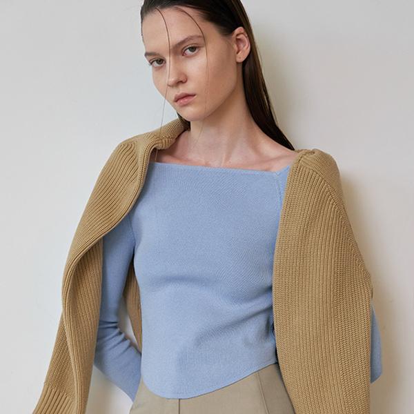 Atelier Nine Winne Square Neck Slim Knit(T-6780) Melange Pink/Free