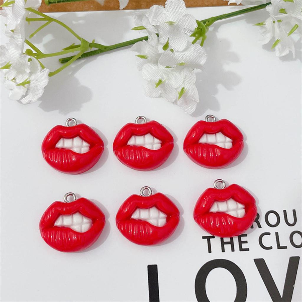 10pcs Funny Sexy Red Lip Resin Charm Hip Hop Earring Pendant Accessories DIY Keychain Jewelry Making Crafts