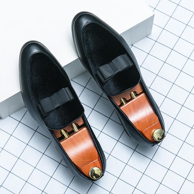 Fashion Loafers Men Slip on Red Moccasins Mens pointed Toe Leather Shoes Bow Tie Fashion Casual Shoes Wedding Evening Dress Prom Shoes