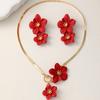 Metal Flower Necklace Earrings Set OT Buckle Pendant Jewelry Suit Vintage Flower Jewelry Set  Women