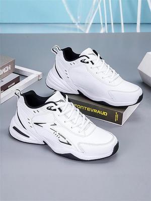 Plus Size Men's Waterproof Leather Sport Casual White Shoes - Lightweight, Non-Slip, Soft Sole Running & Military Training Footwear for Students