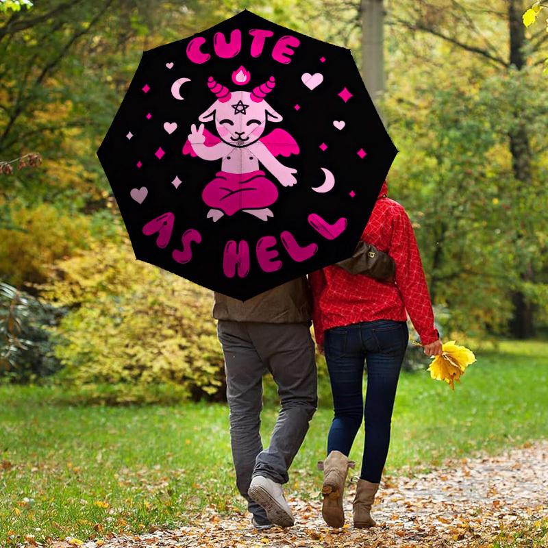 1pc Cute Devil Automatic Folding Umbrella, Heavy Duty 8 Rib Iron Frame,  Suitable for Travel, Daily Use, Birthday, Decor Gift  42