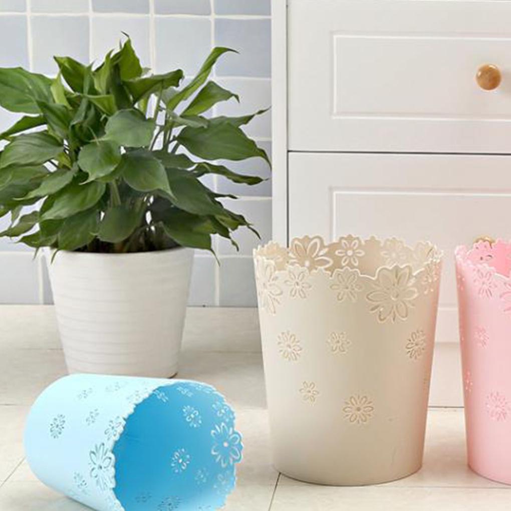 PP Environmentally Friendly Trash Bin Safe And Non-Toxic Simple Cute Wastebasket Hollow Flower Shape Plastic Wastepaper Baskets