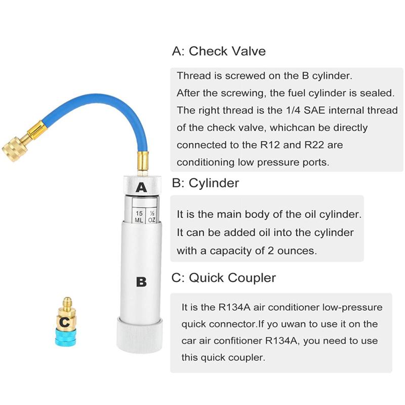 A/C Oil and Dye Injector Hand Turn Screw-in Air Conditioning Coolant Filling Tube Injection Tool