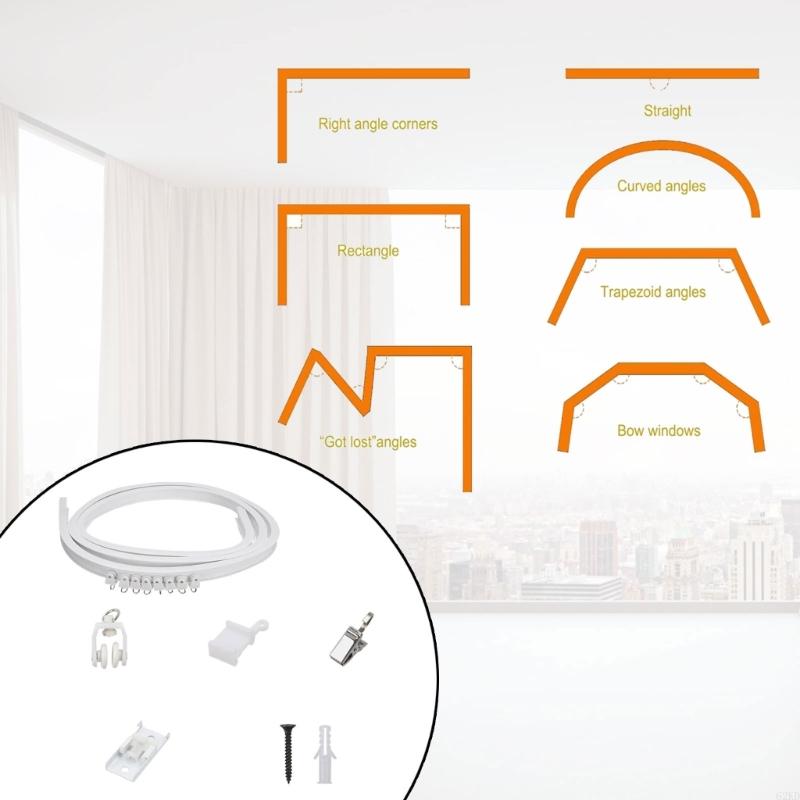 62KD Flexible Curtain Track 5 Meter White Ceiling/Wall Mount Rails Kits for Drapery