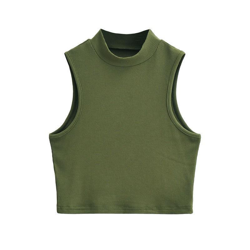 Women's American Retro Sleeveless Vest, Slim Fit, High-Waist, Navel-Baring, Elastic Crop Top