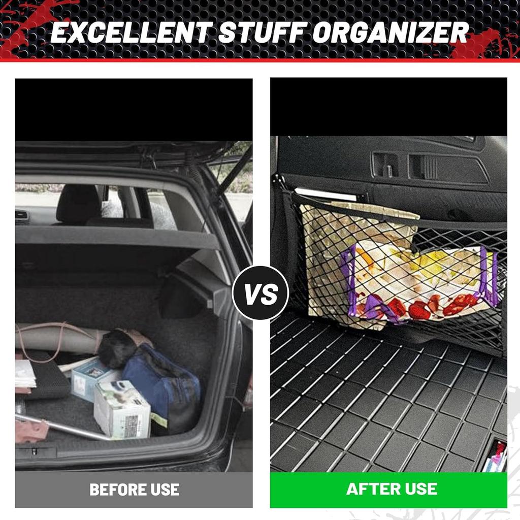 RED WOLF 2 Layer Small Mesh Cargo Net Elastic Storage Netting 2 Pcs Stretchable Car Organizer Net 14×10 Inch For Trunk RV Boats Home Auto Cargo Net