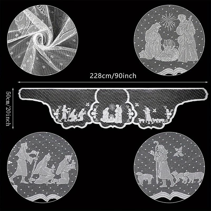 1PC Nativity Scene Mantle Cover Party Supplies Lace Pattern Christmas Fireplace Scarf Dinner White Holiday 50.8*228cm