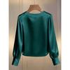 Spring and Autumn Pearl Round Neck Satin Women Shirt Loose Casual Long Sleeve Office Blouse Female Top O Neck Solid Color Simple Clothing