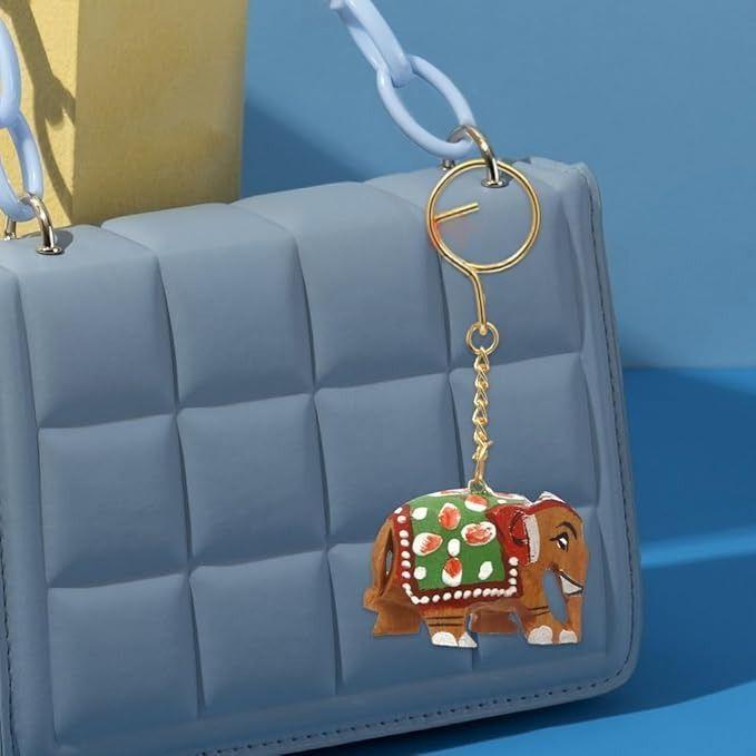 Paradise Unisex Carved Wooden Multicolour Key Ring - Set of 5