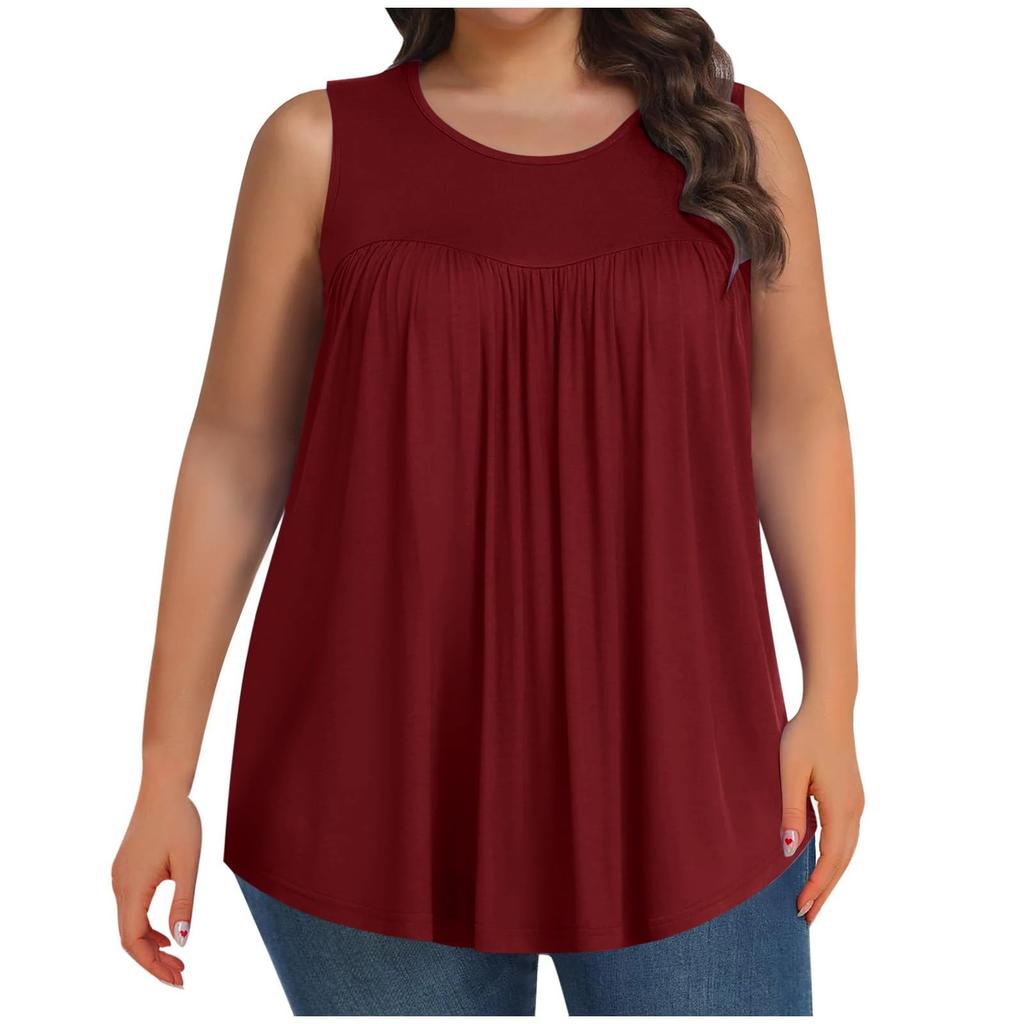 Damenmode Farbe Rundhals Übergröße Ärmellos Lässig T-Shirt Top