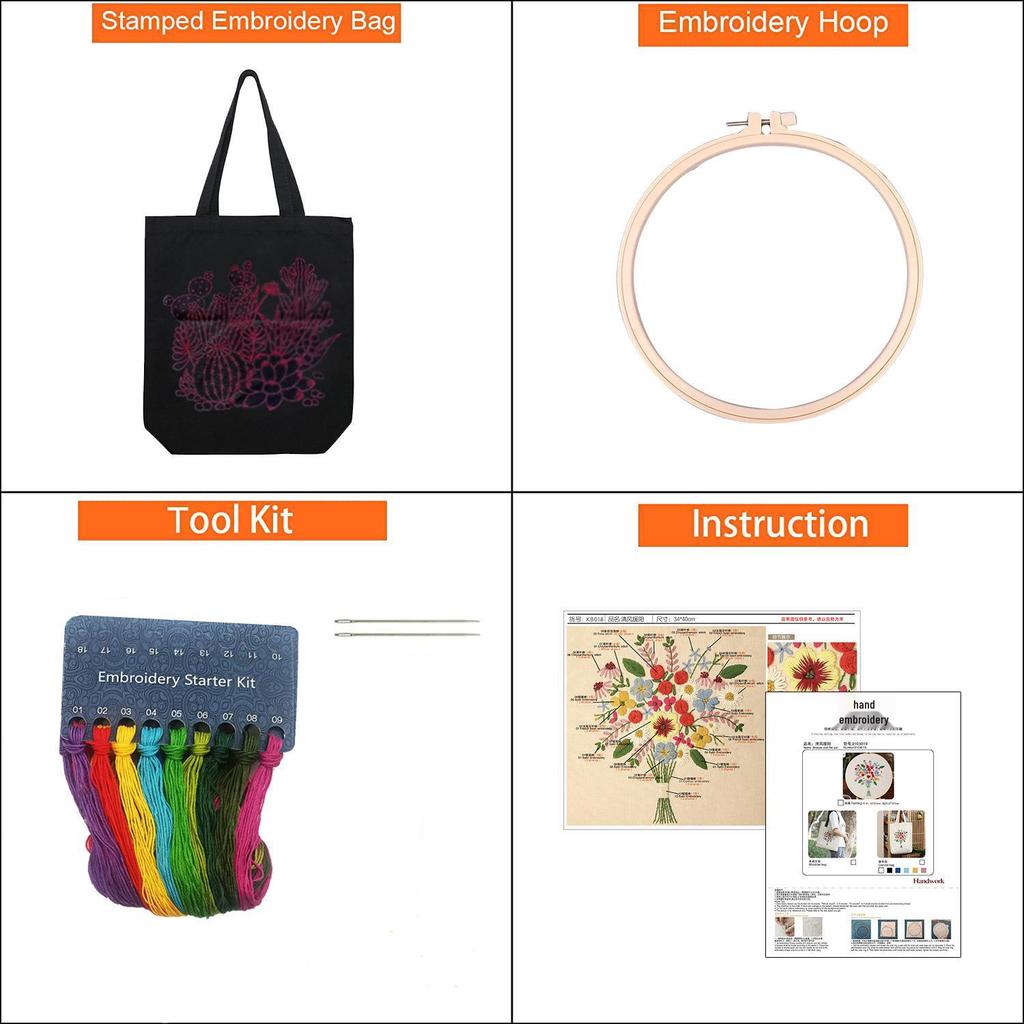 Handmade DIY Embroidery Canvas Tote Bag Kit - Creative Gift for Couples