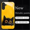 Cute black cat English tempered glass phone case suitable for Samsung GalaxyS26 S25 S24 S22 S21 S20S11S10FE/Ultra/Plus anti drop