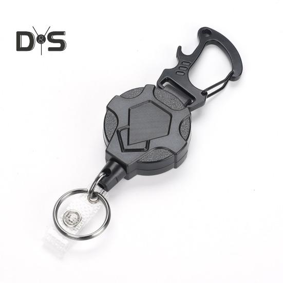 Robuster einziehbarer Schlüsselanhänger mit Magnetverschluss, taktischer Ausweishalter, Rolle, Karabinerhaken, leicht zu ziehende Schnalle