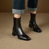 Autumn and Winter Solid Color Side Zipper Large Size Fashion Boots New Round Head Rubber Sole Medium Heel Leather Surface Women's Boots Thick Heel M
