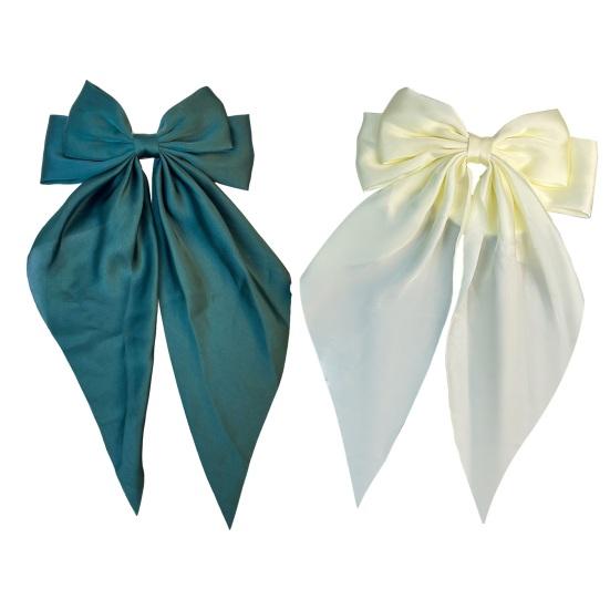 2Pcs Women Faux Satin Bowknot Hair Clip Back Head Hairpin with Spring Metal Clip Ribbon Bow Hair Pin Headwear