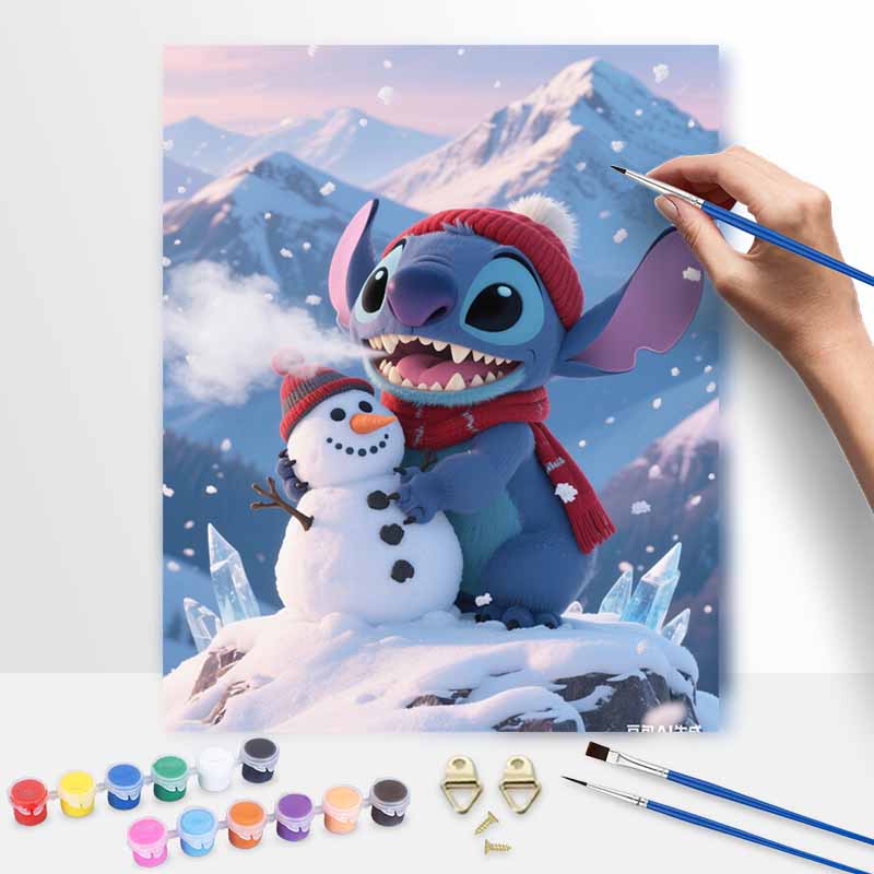 Disney Digital Oil Painting Art Kit Stitch Snowman Winter Hand Filled Home Decor 20x30cm