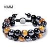 Mens Adjustable Double Layer Natural Tigers Eye Bracelet With Black Agate Hematite Beads 8mm