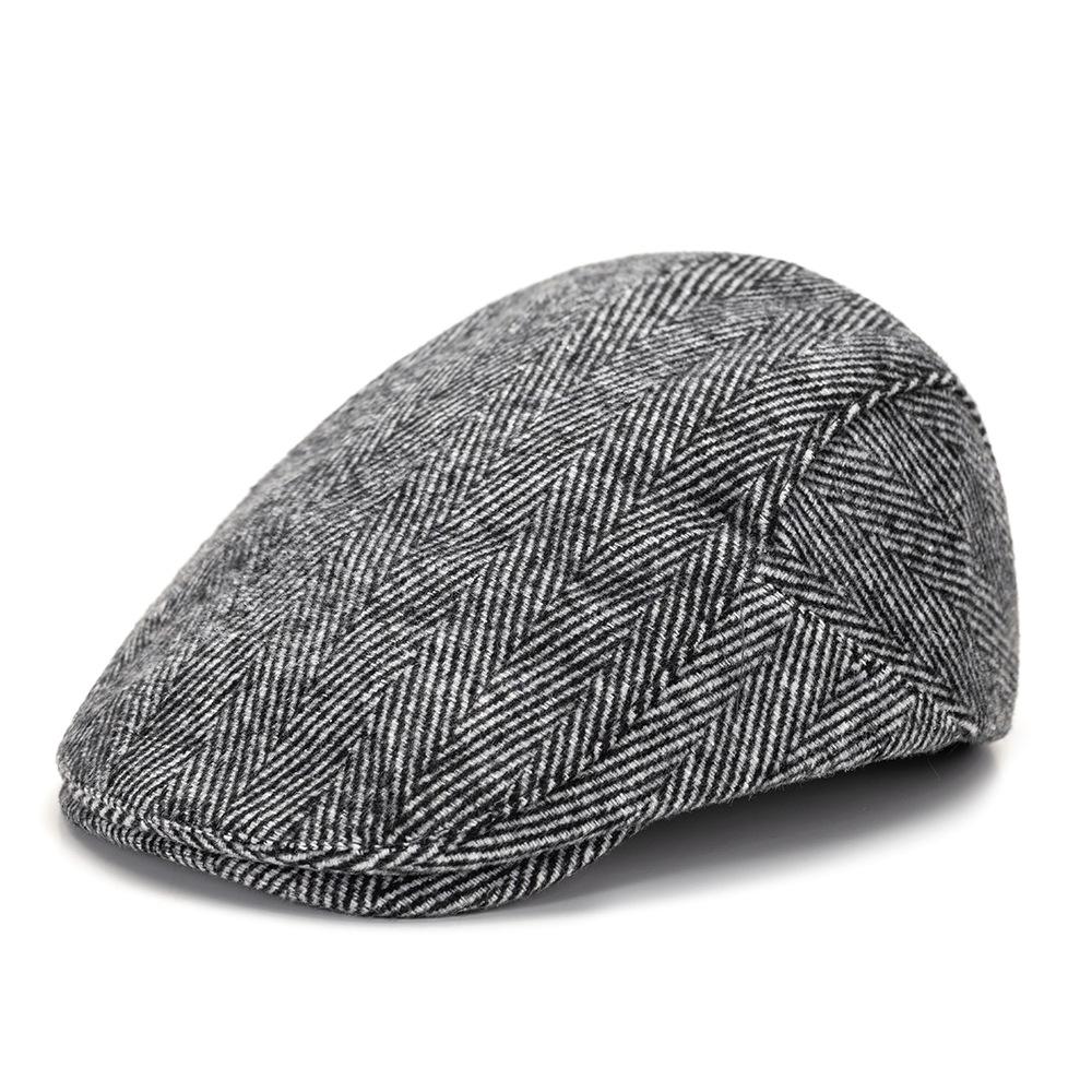 

Vintage Striped Beret Women Autumn and Winter Artist Painter Hat Korean-style Casual Versatile Trendy Ivy Cap Men Newsboy Cap 56-59cm серый