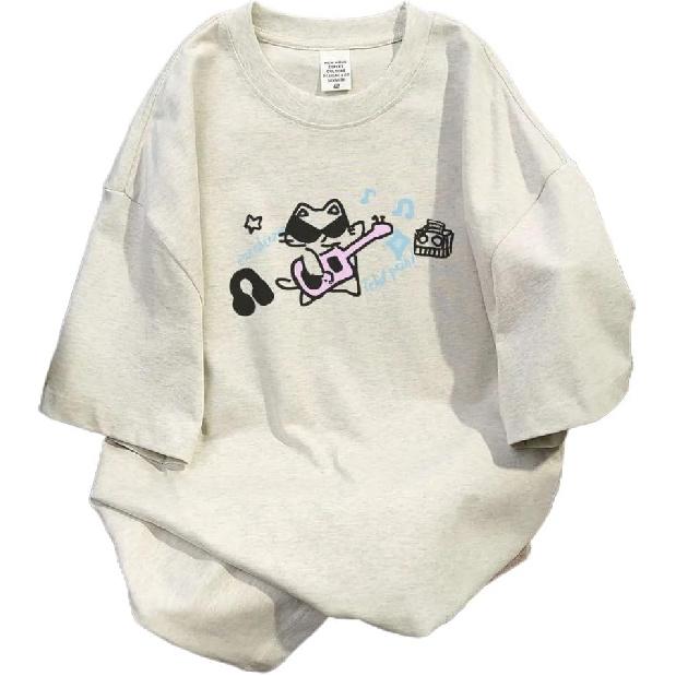 Harajuku Vintage Shirts for Women Cute Graffiti Cat Print T-Shirt Summer Oversized Graphic Tees Kawaii Clothes Y2K Tops