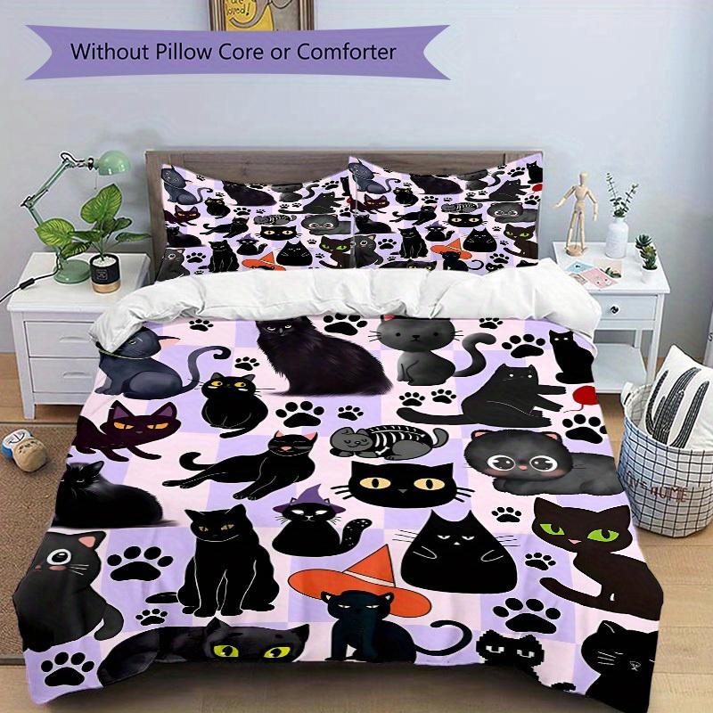 Set Copripiumino Gatti Neri 3 Pezzi, Set Copripiumino Stampa Classica alla Moda Popolare, Morbido Confortevole, Uso Stagione Singola, Per Camera da Letto, Camera degli Ospitia0819134