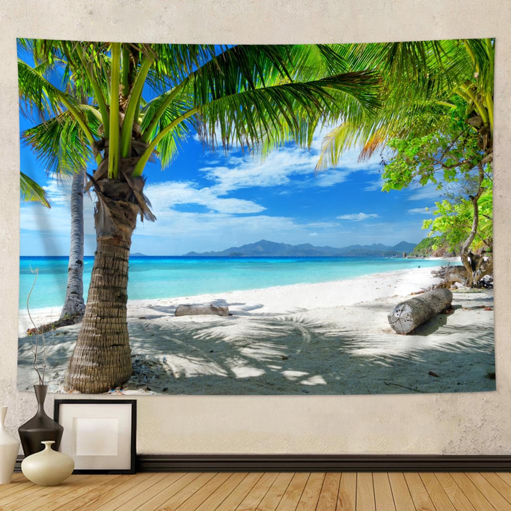 1pc Beach Coconut Tree Tapestry, Seaside Beach Natural Landscape Tapestry, Blue Sky Ocean Home Decoration Tapestry