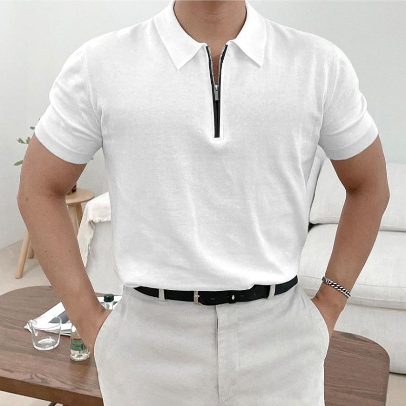 Summer Zipper POLO Shirt Lapel Sports Short Sleeve Solid Color Fitness Instructor Training Slim Quick Dry T-shirt Workwear Men