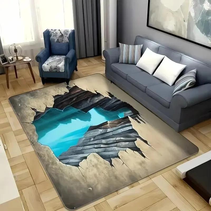 3D Desert Crack Water Design Carpet Bedroom Living Room Beach Style Rug Anti Slip Door Mat Foot Pad Living Room Decoration