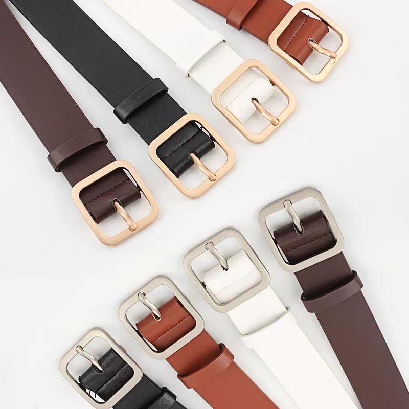 Womens Korean Stylish Vintage Pu Leather Belt Featuring Square Buckle Design