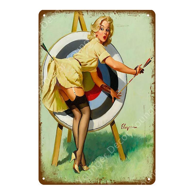 Amerikanisches Pin-Up-Girl Dame Blechschild Schlafzimmer Badezimmer Wanddekoration Pub Café Bar Party Club Vintage Poster Metallbild YI-051