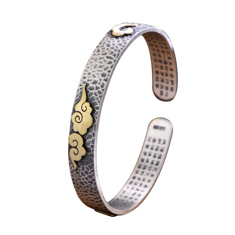S999 Foot Silver Bracelet Personalized Auspicious Cloud Heart Classic Retro Worn Pure Silver Bracelet Opening