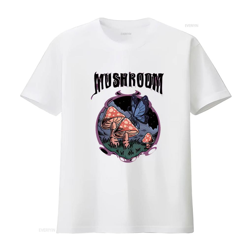 Mens MUSHROOM Casual T Shirt White 2X Large Vintage Washed Breathable Designer Clothes Top For Everyday Wear Comfortable Homme