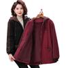 Plus Size Hooded Velvet Coat for Middle-Aged Women - Fashionable Cotton-Padded Jacket