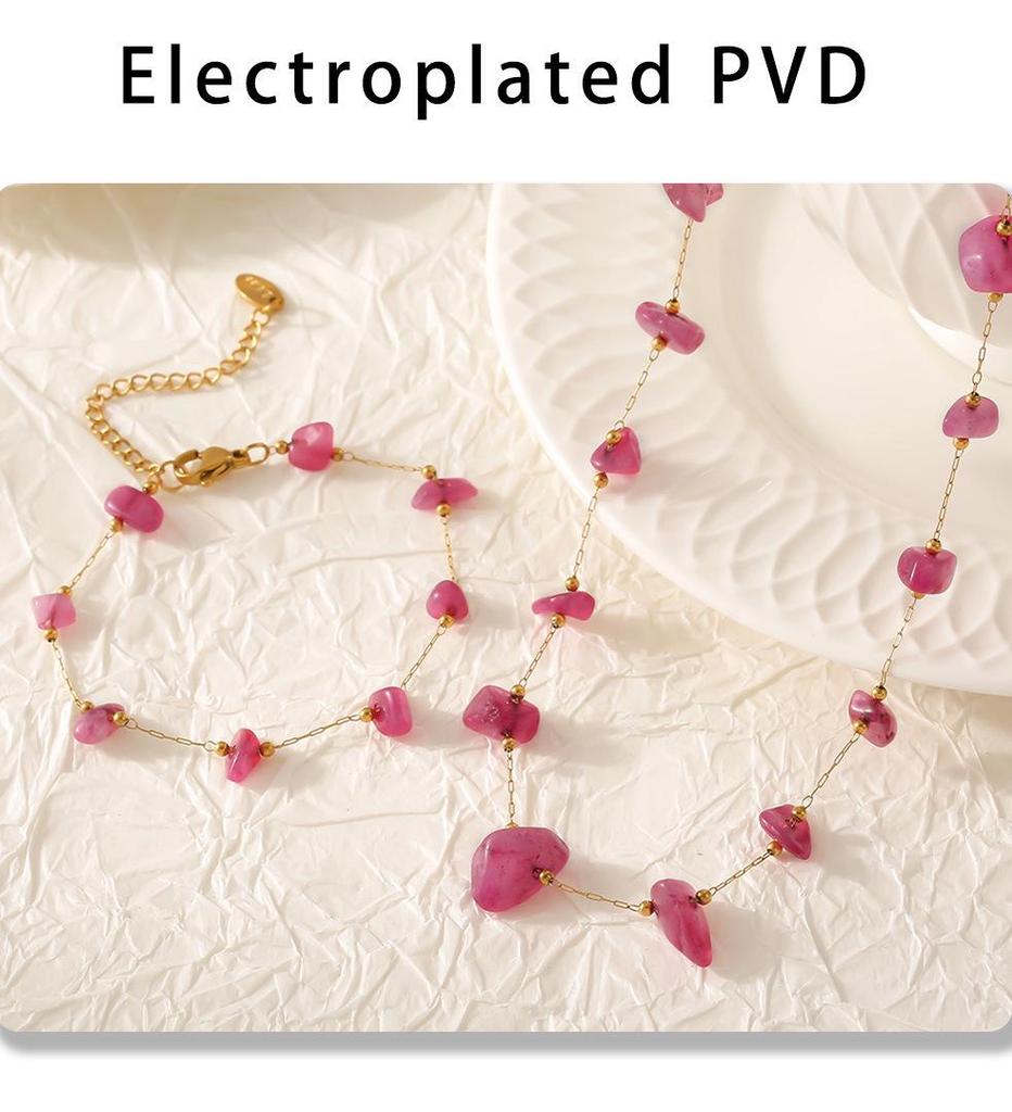 Bohemian Pink Stone Luxury Choker & Bracelet Set for Women