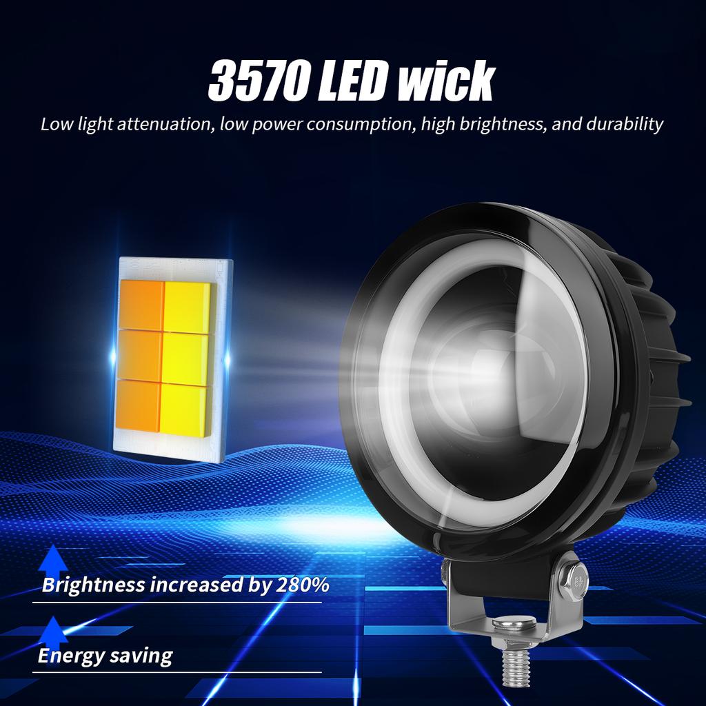 Motorcycle LED Spotlight 12-24V Adjustable Headlight 3570 Chip Lens Yellow Aperture Hi/Lo Beam Light Dual Color White Yellow