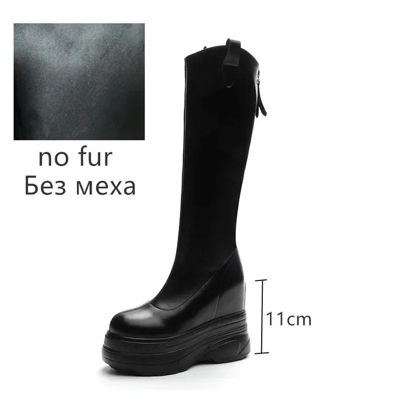 Fashion Women's Boots Genuine Leather  New 11cm Heel High Platform Internal Heightened Boots Women's Fashion High Heel Boots Women