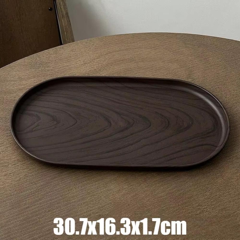 Smooth Surface Oval Tray Walnut Wood Grain Afternoon Tea Dessert Plate Vintage Fruit Platter Home