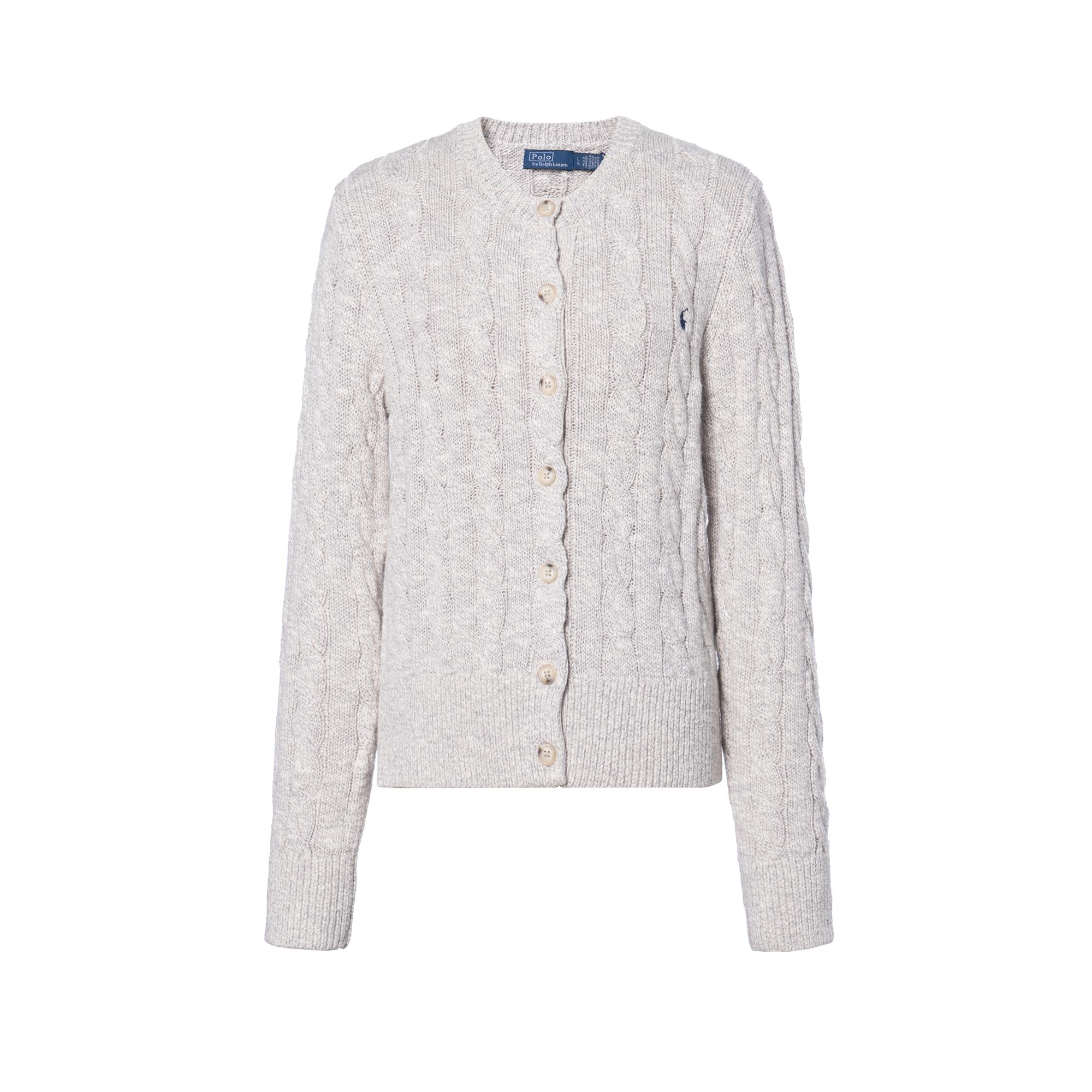

Polo Ralph Lauren однотонный свитер с круглым вырезом и косами, с одной пуговицей, с длинными рукавами, женский свитер светло-серый 0400022029-112 XS