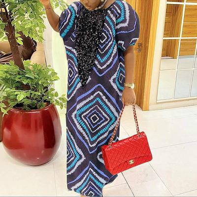 Plus Size Women Half Sleeve Sequin Print Patchwork Casual Baggy Oversized Maxi Kaftan Dress