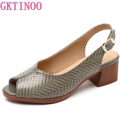 Fashion GKTINOO 2025 Open Toe Summer Shoes Woman Genuine Patent Leather Sandals Med Heels Dress Sandals Ladies Plus Size Women Shoes