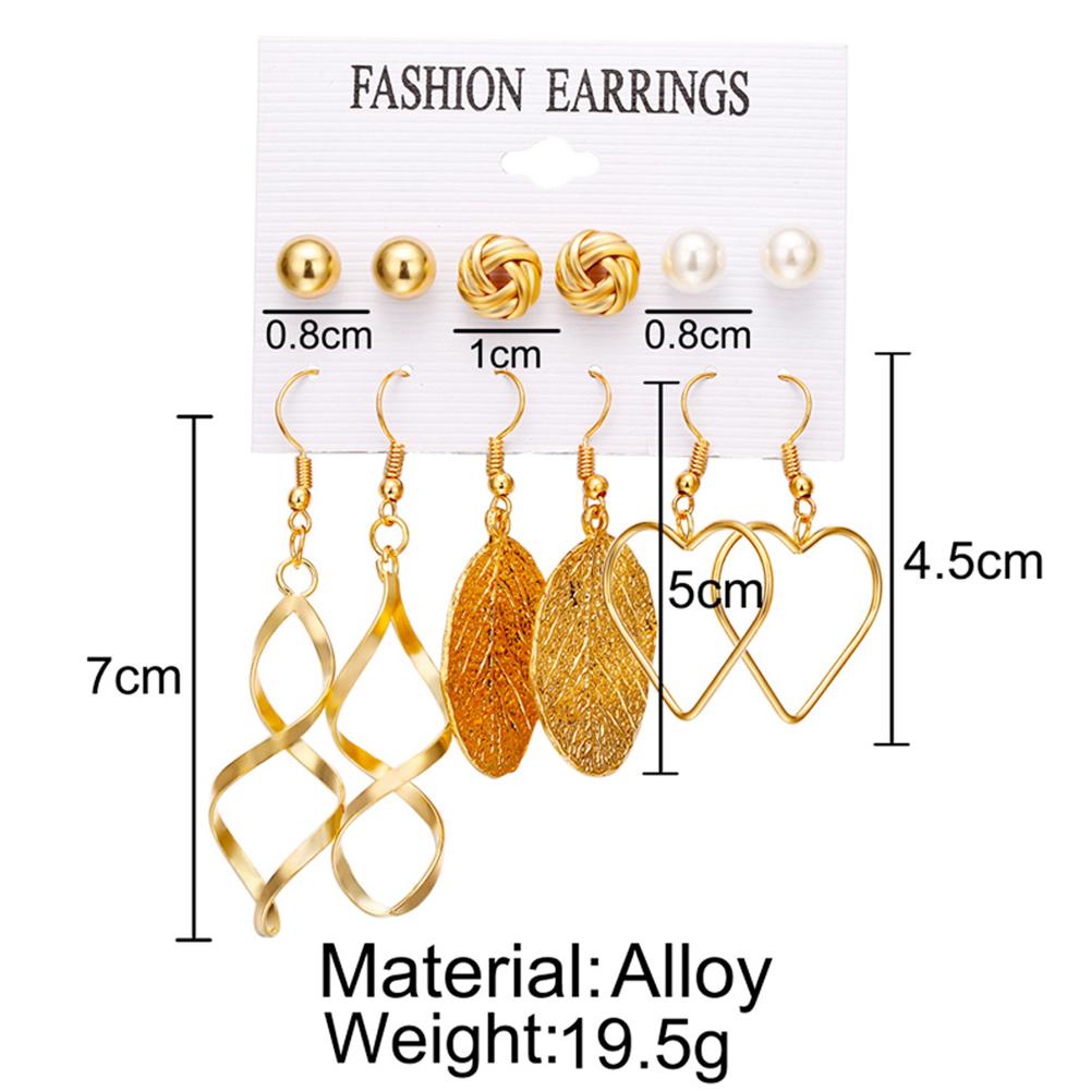 6pairs/set Women Stylish Leaf Pearl Tassel Earrings Set
