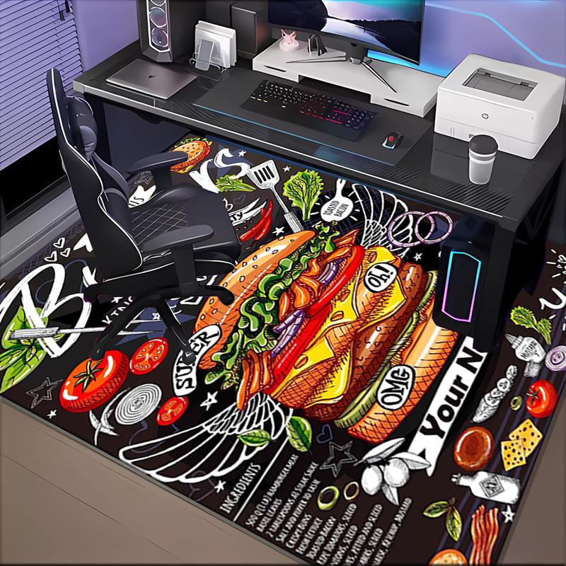 1PC Custom Name Delicious Burgers Poster Theme Floor Mat Ideal for Living Room, Game Rooms, Office, Bedroom, Floor Mat Playful Design