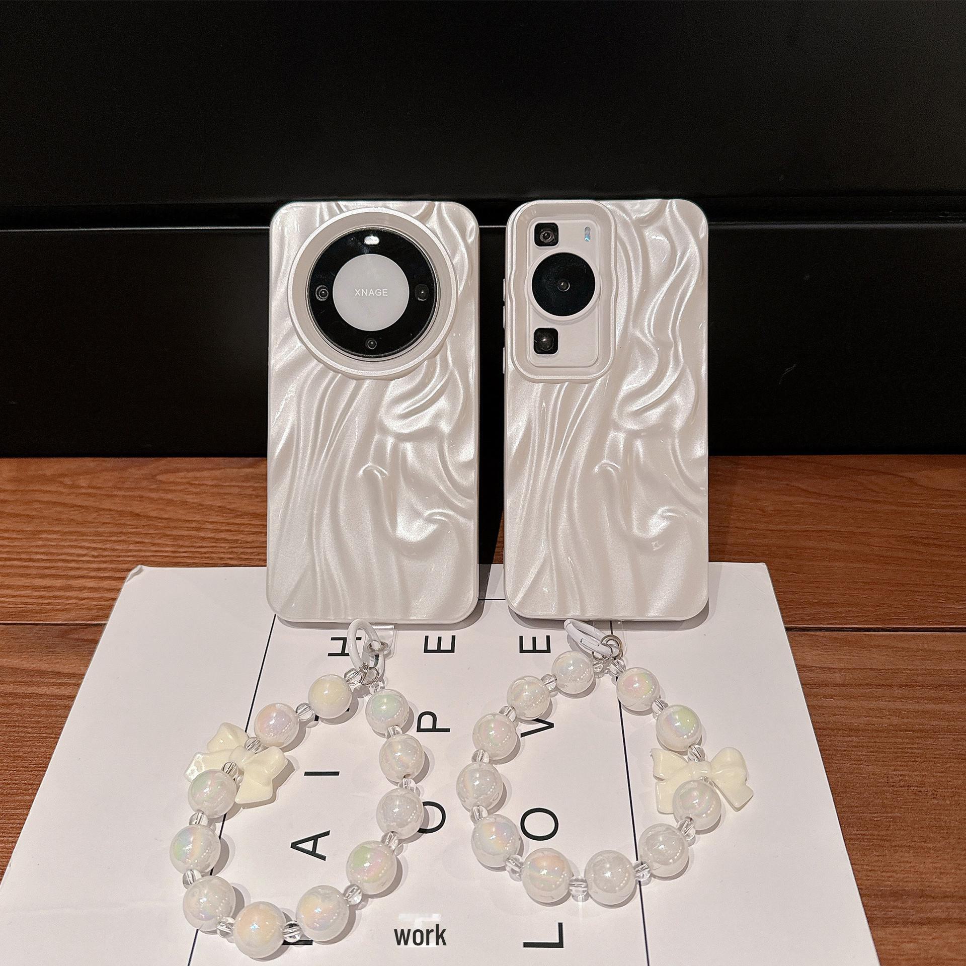 

Чехол для телефона Huawei Mate60Pro с цепочкой, складной дизайн, рельефный узор, для P40/P50/P60Pro, защитный чехол. Huawei P60 pro жемчужина белый
