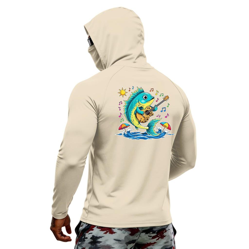 Męska Letnia Koszulka z Długim Rękawem Hawaiian Print Szybkoschnąca z Jedwabiu Lodowego UPF50 Plus Ochrona UV Top z Kapturem do Fitnessu Sportu Ochrona przed Słońcem
