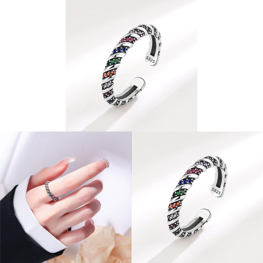 Geometric Silver Ring For Women With Adjustable Open Design And Vintage Style