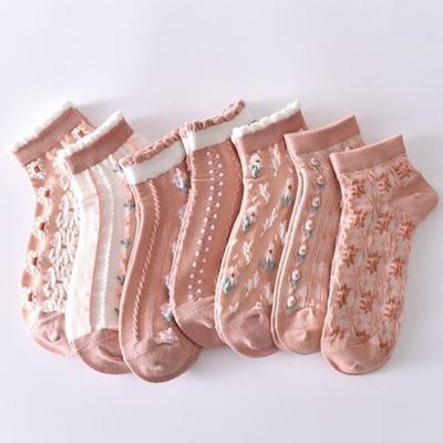 Calzini da donna primaverili estivi sottili con denaro tutto su pizzo floreale adorabile rosa pastorale