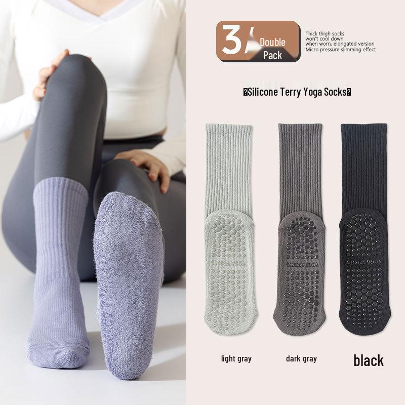 Women's Non-Slip Mid-Calf Yoga Socks - Thick Terry Pilates Fitness Socks