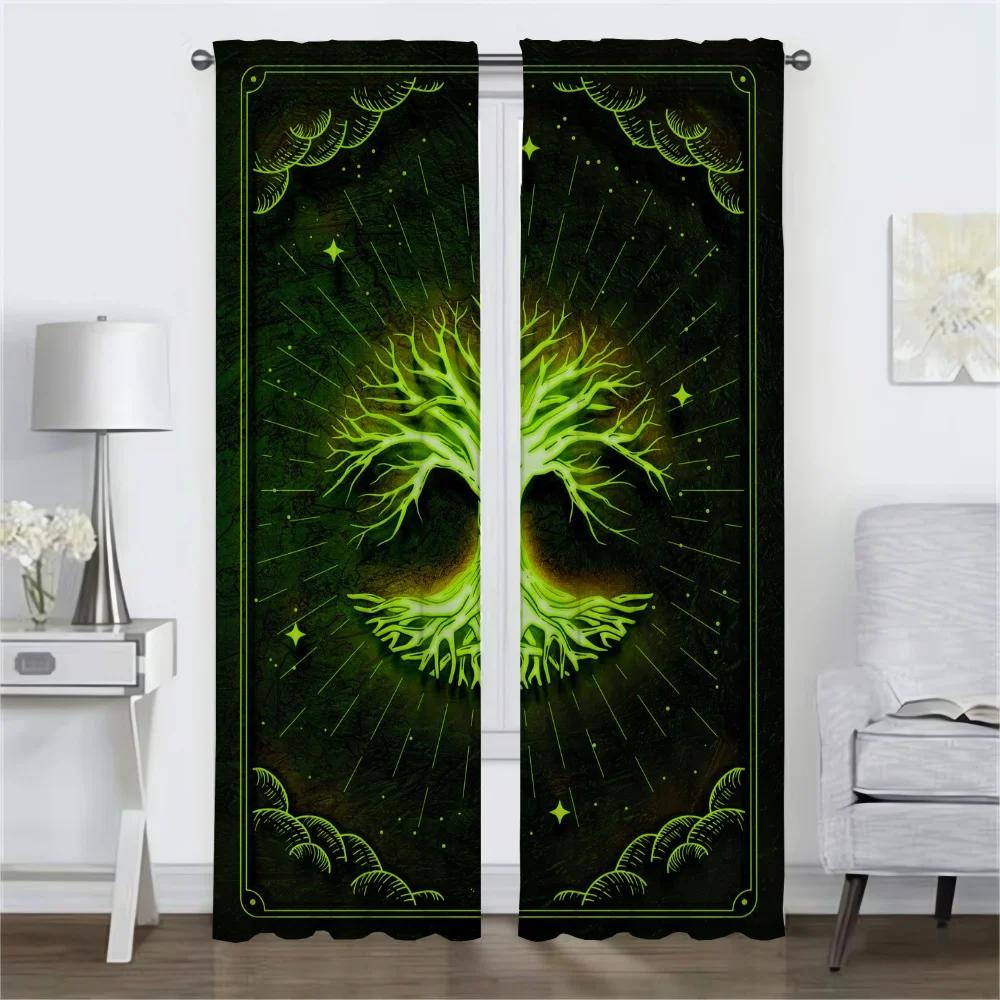 Blackout Curtain for Room 2 Panel Tree of Life Modern Living Room Curtains Halloween Decoration Partition Tulle for Bedroom Home